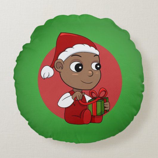 Cute African American baby met een Santa hat Rond Kussen (Voorkant)