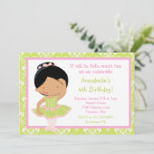 Cute African American Ballerina en Green Damask Kaart (Staand voorkant)