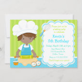 Cute African American Boy Baking Birthday Party Kaart (Voorkant)