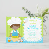Cute African American Boy Baking Birthday Party Kaart (Staand voorkant)