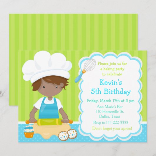 Cute African American Boy Baking Birthday Party Kaart (Voorkant / Achterkant)