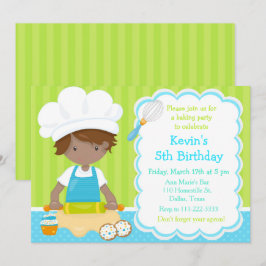 Cute African American Boy Baking Birthday Party Kaart