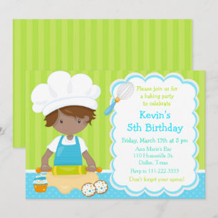 Cute African American Boy Baking Birthday Party Kaart