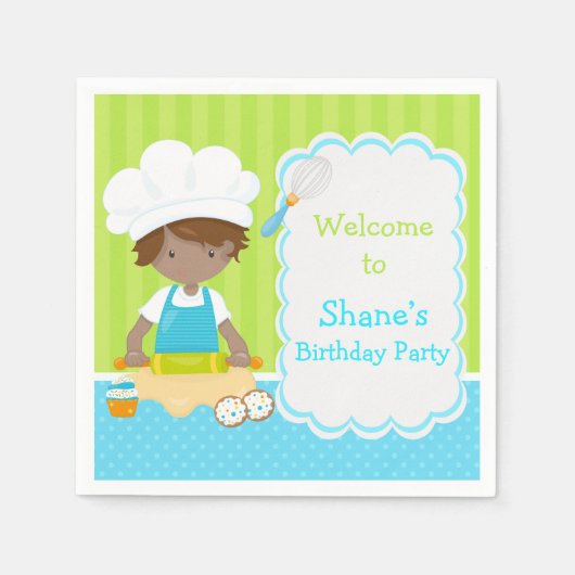 Cute African American Boy Baking Birthday Party Servet (Voorkant)