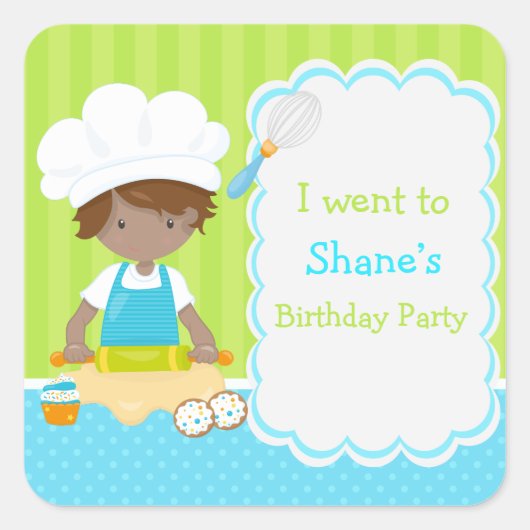 Cute African American Boy Baking 'Ik ben naar toe  Vierkante Sticker (Voorkant)