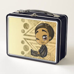 Cute African American Boy Black Metal Lunchbox