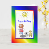 Cute African American Boy with Dog Kaart (Gele Bloem)