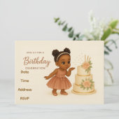 Cute African-American Chibi Girl Birthday Invite Kaart (Staand voorkant)