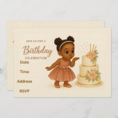 Cute African-American Chibi Girl Birthday Invite Kaart (Voorkant / Achterkant)