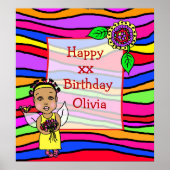 Cute African-American Fairy Girl Happy Birthday Poster (Voorkant)