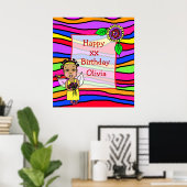Cute African-American Fairy Girl Happy Birthday Poster (Thuiskantoor)