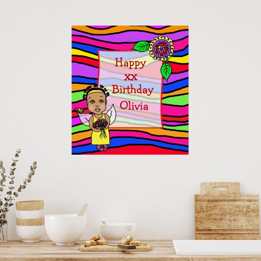 Cute African-American Fairy Girl Happy Birthday Poster (Keuken)