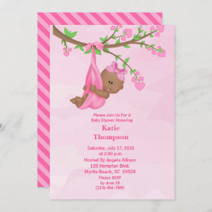 Cute African American Girl Baby shower Invitation Kaart