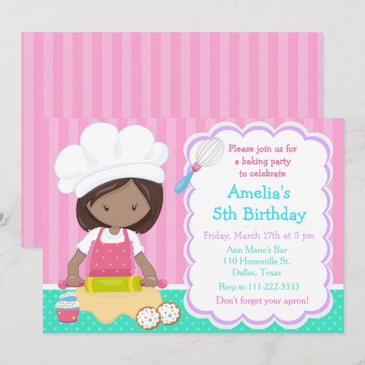 Cute African American Girl Baking Birthday Party Kaart (Voorkant / Achterkant)