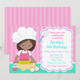 Cute African American Girl Baking Birthday Party Kaart