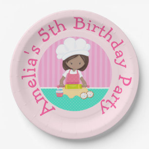 Cute African American Girl Baking Birthday Party Papieren Bordje