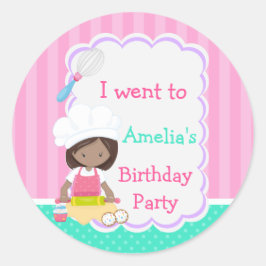 Cute African American Girl Baking Birthday Party Ronde Sticker