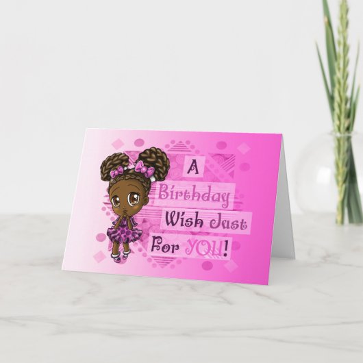 Cute African American Girl Birthday Kaart (Voorkant)