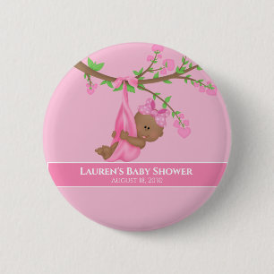 Cute African American Girl's Pink Baby shower Ronde Button 5,7 Cm