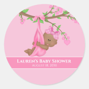 Cute African American Girl's Pink Baby shower Ronde Sticker
