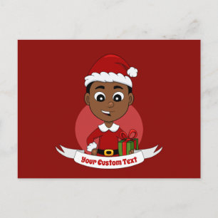 Cute African American Kerstboy cartoon Briefkaart