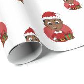 Cute African American Kerstboy cartoon Cadeaupapier (Rol Hoek)