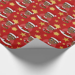 Cute African American Kerstboy cartoon Cadeaupapier