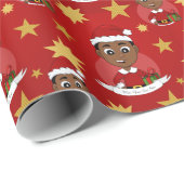 Cute African American Kerstboy cartoon Cadeaupapier (Rol Hoek)