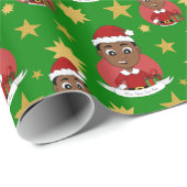 Cute African American Kerstboy cartoon Cadeaupapier (Rol Hoek)