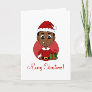 Cute African American Kerstboy cartoon Feestdagen Kaart