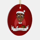 Cute African American Kerstboy cartoon Keramisch Ornament (Rechts)