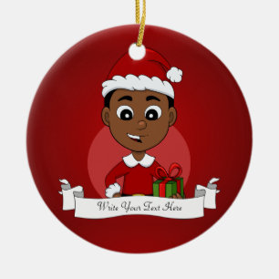 Cute African American Kerstboy cartoon Keramisch Ornament