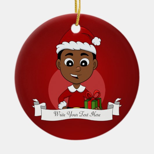 Cute African American Kerstboy cartoon Keramisch Ornament (Voorkant)