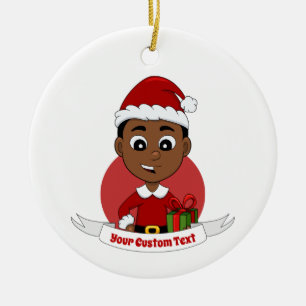 Cute African American Kerstboy cartoon Keramisch Ornament
