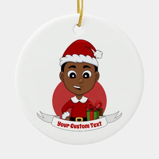 Cute African American Kerstboy cartoon Keramisch Ornament (Voorkant)