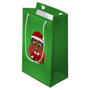 Cute African American Kerstboy cartoon Klein Cadeauzakje