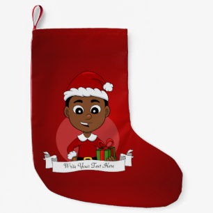 Cute African American Kerstboy cartoon Kleine Kerstsok