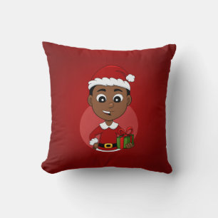Cute African American Kerstboy cartoon Kussen