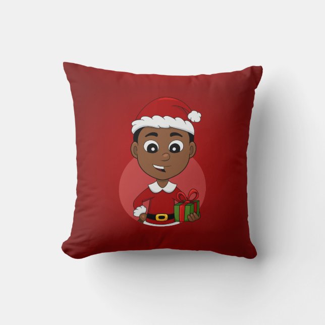 Cute African American Kerstboy cartoon Kussen (Voorkant)