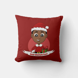 Cute African American Kerstboy cartoon Kussen