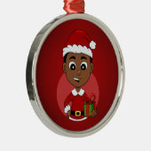 Cute African American Kerstboy cartoon Metalen Ornament (Rechts)