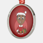 Cute African American Kerstboy cartoon Metalen Ornament (Links)