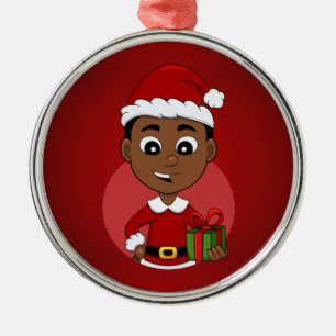 Cute African American Kerstboy cartoon Metalen Ornament