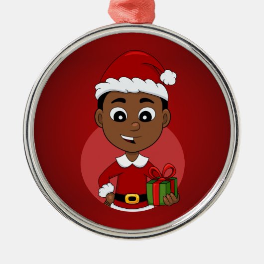 Cute African American Kerstboy cartoon Metalen Ornament (Voorkant)
