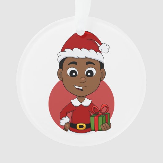Cute African American Kerstboy cartoon Ornament (voorkant)