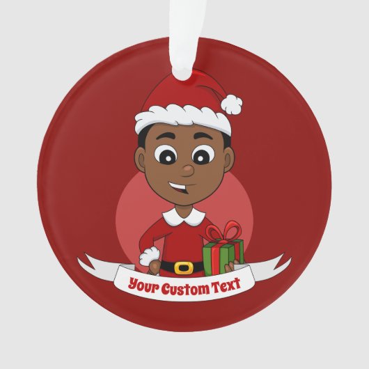 Cute African American Kerstboy cartoon Ornament (voorkant)