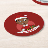 Cute African American Kerstboy cartoon Ronde Kartonnen Onderzetter (Gebogen)
