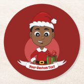 Cute African American Kerstboy cartoon Ronde Kartonnen Onderzetter (Voorkant)