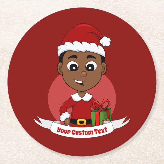 Cute African American Kerstboy cartoon Ronde Kartonnen Onderzetter (Voorkant)