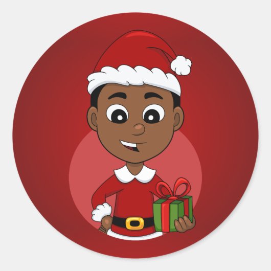 Cute African American Kerstboy cartoon Ronde Sticker (Voorkant)